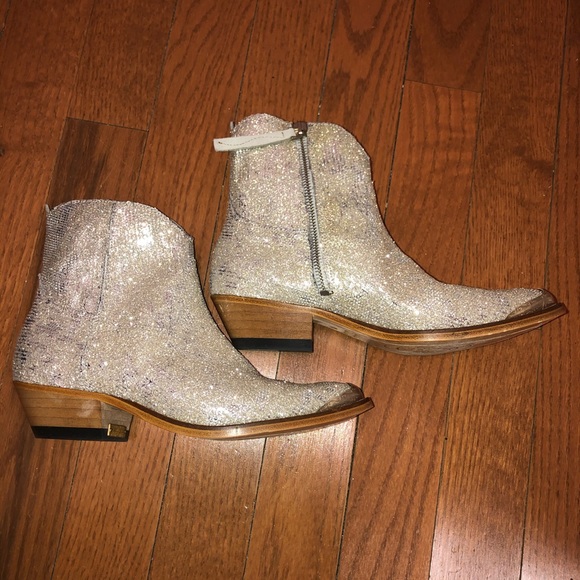 NEW Golden Goose Young Boots Silver Glitter Sequin - Picture 4 of 8